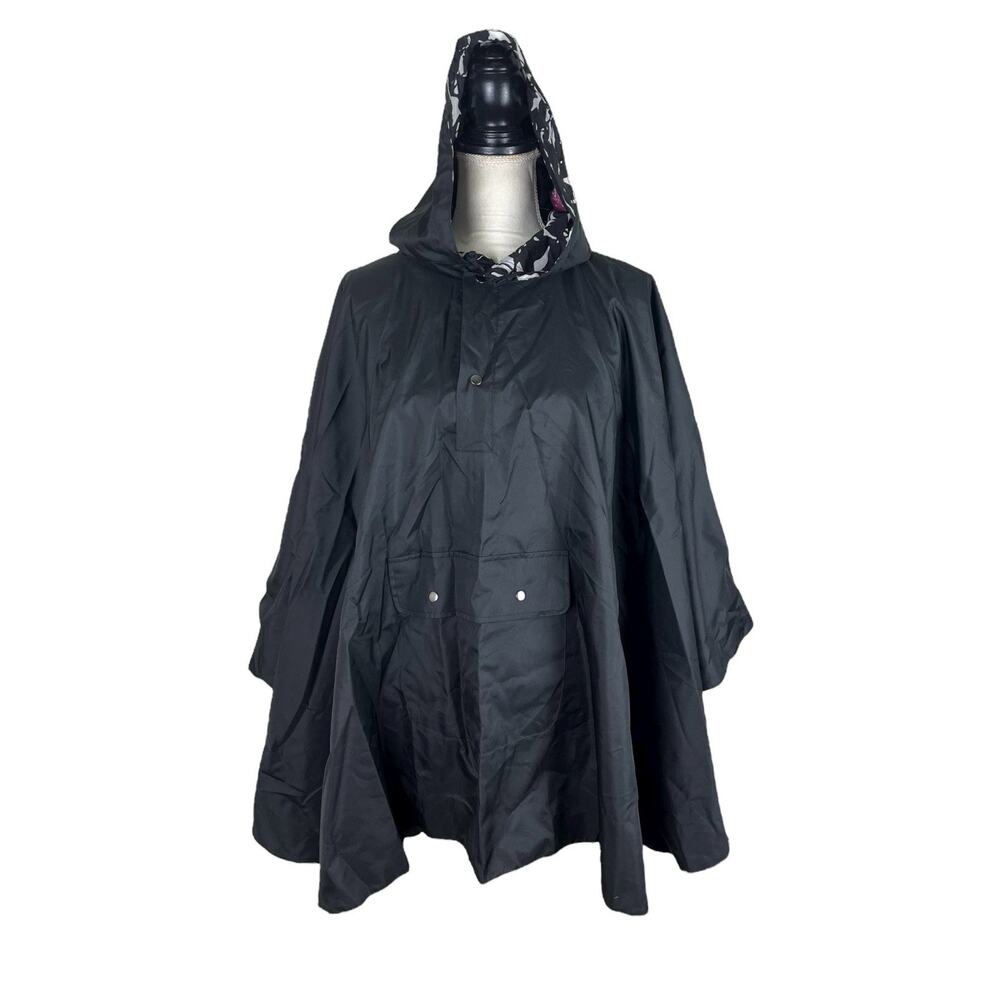 Marimekko Black Packable Hooded Rain Poncho Minimalist Contemporary One Size